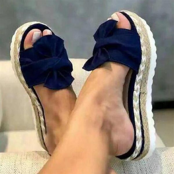 

summer women sandals silk bow flat shoes ladies beach shoes slipper outdoor fashion student home casual slippers 35-43171q, Black