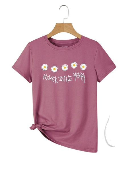 

floral & slogan graphic tee h6sn#, White