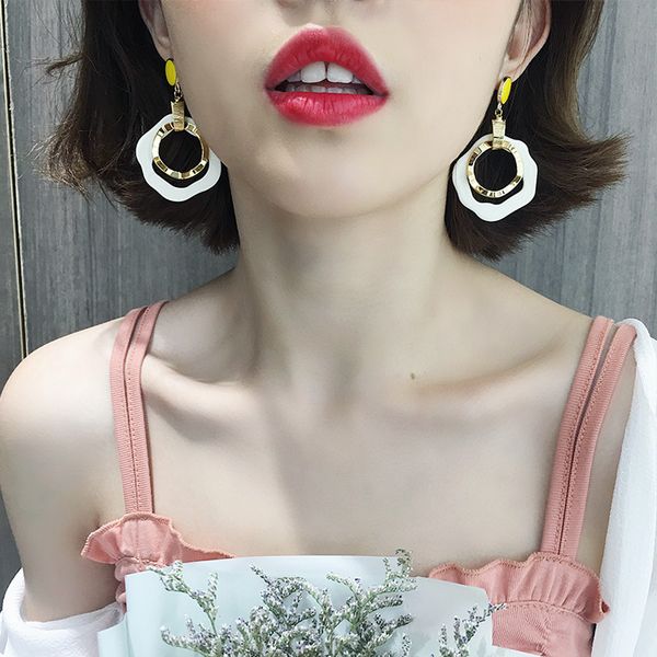 

925 silver needle european and american geometric round acrylic earrings fashionmonger simple sweet elegance personalized earrings women, Golden