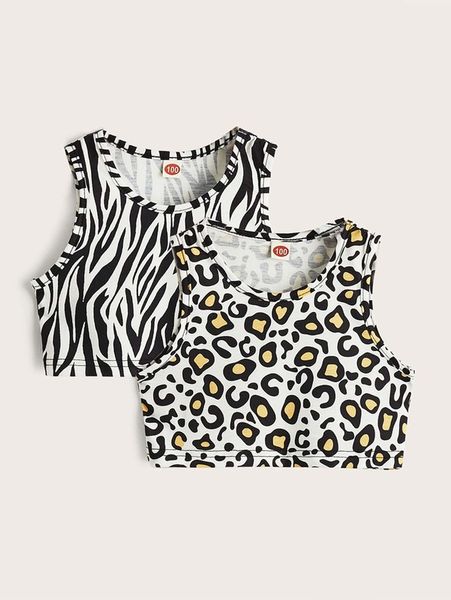

toddler girls 2pcs zebra striped & leopard print tank she, Blue