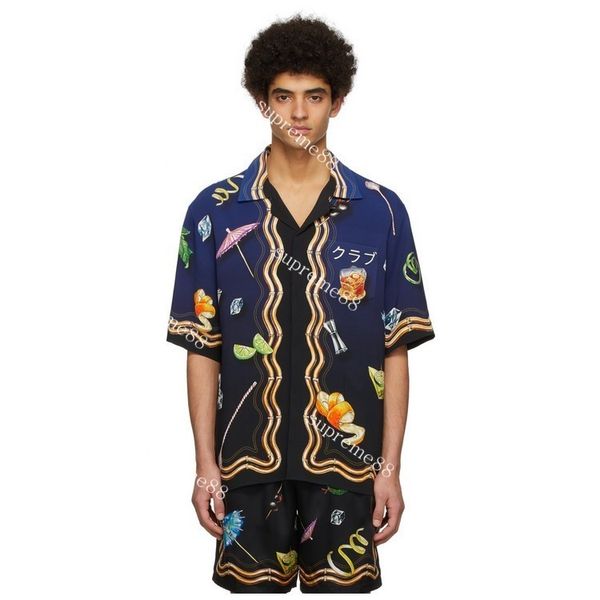 Casablanc мужские отвороты из вискозы темно-синие комплекты летние пляжные шорты рубашки с короткими рукавами