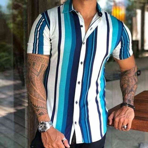 2022 Summer Menswear Новая повседневная рубашка мода синяя белая черная полоса