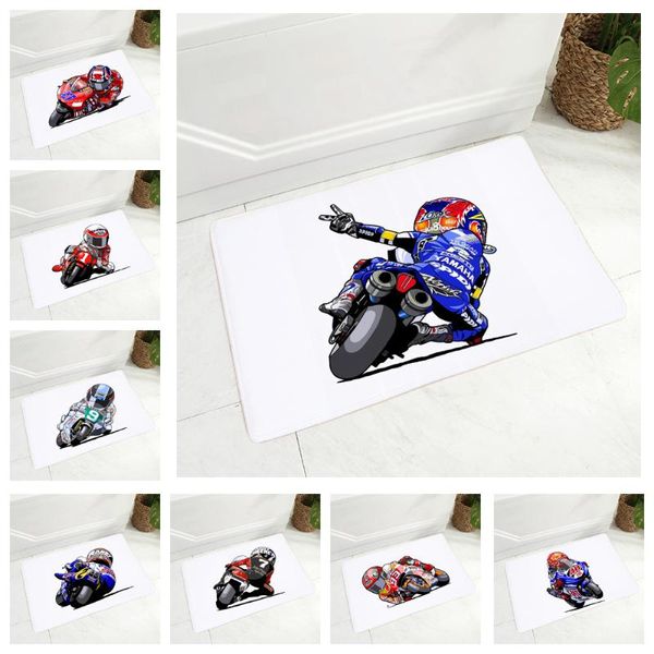 Carpetes Cartoon Sport Motorcycle Floor tapete para crianças quarto decoração não deslizamento de bicicleta móvel tapete de flanela macio 40x60cmcarpets