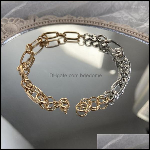 

charm bracelets jewelry asymmetric gold color punk chain bracelet for women hiphop thick link bangles fashio dhuay, Golden;silver