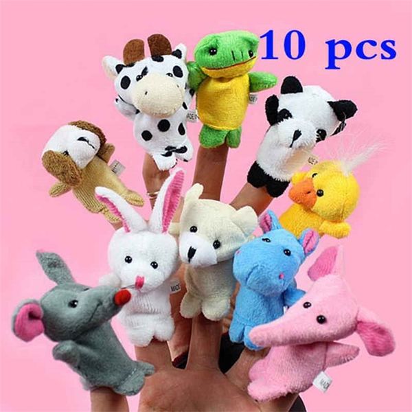 10pcsset marionette da dito animale cartone animato per bambini giocattoli di peluche per bambini bambola morbida burattino baby tell panno mano dito bambole 220531