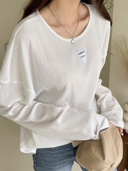 

dazy letter patched detail textured drop shoulder tee u97a#, White