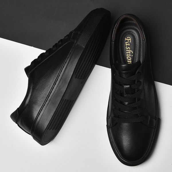 

genuine leather golf shoes men big size 36-49 breathable footwears lightweight sneakers walking shoes soft fashion, Black