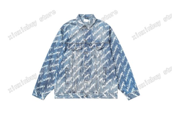 xinxinbuy Designer-Jacken für Herren und Damen, kursiver Buchstabe Paris, Denim, Reverskragen, Schwarz, Blau, S-L