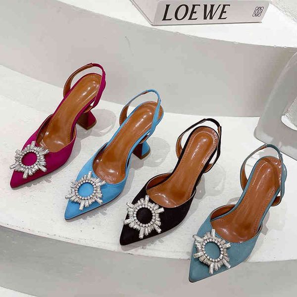 

dress shoes summer luxury women crystal buckle sandals designer brand slingback sandles lady plus size wedding bridal party blue h ba27, Black