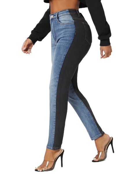 

sxy colorblock skinny jeans w7he#, Blue
