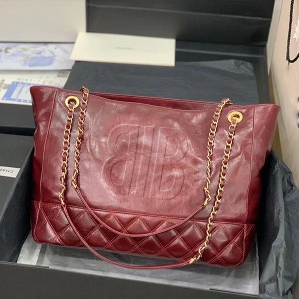 

designer bags wine red the large shopping bag hardware logo with pearls braided belt fashionable 40cm