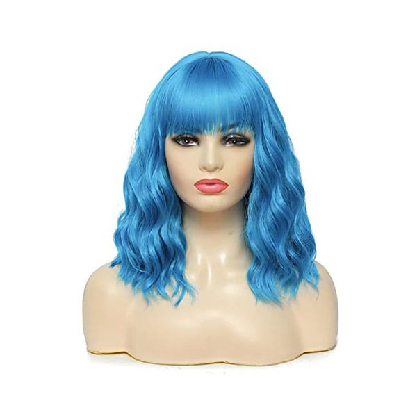 

women curly synthetic wig woodfestival short blue black burgundy blonde green purple halloween colorful wigs heat resistant fiber hair