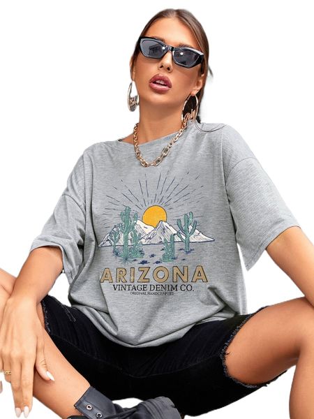 

letter & sun print drop shoulder tee w5js#, White
