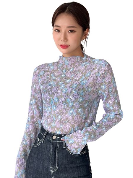 

dazy mock neck ditsy floral blouse l1pa#, White
