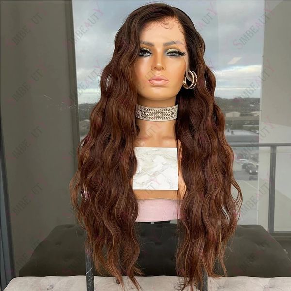 Ombre schokoladenbraune Farbe 360 Lace Front natürliche Welle Echthaar Perücken 13X4 Frontal unverarbeitetes brasilianisches Remy Haar 5X5 Verschluss Perücke