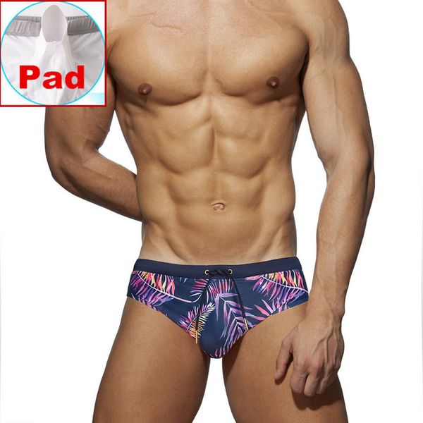 Gay swimwear folha impressão homens nadar breve biquíni push up à prova d 'água troncos de surf verão praia calça sexy pad maiô masculino shorts 220509