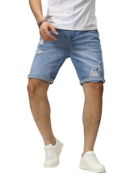 

men ripped slant pocket denim shorts 82e0#, White;black