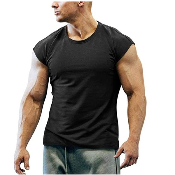 

summer t shirt bodybuilding muscle tank men s o neck solid color casual sports sleeveless shirt male workout fitness 220624, White;black