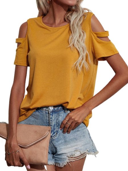 

solid cold shoulder tee m9uq#, White