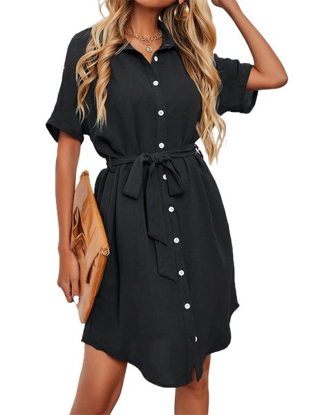 

dolman sleeve belted shirt dress l6rd#, Black;gray