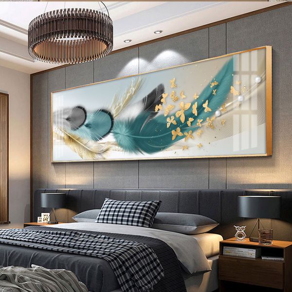 Moderne Luxus Goldene Federn Goldfolie Hirsch Leinwand Malerei Wand Kunst Abstrakte Nordic Poster Drucke für Wohnzimmer Dekoration