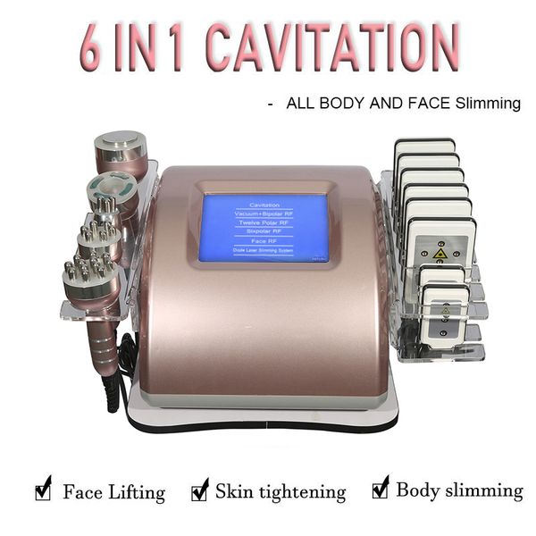 6 in 1 Vakuum 40K Kavitation Abnehmen Radiofrequenz Ultraschall RF Lipocavitation Lipolaser Hautlifting Massagegerät für Gesichtsfettverbrenner Schönheitsmaschine