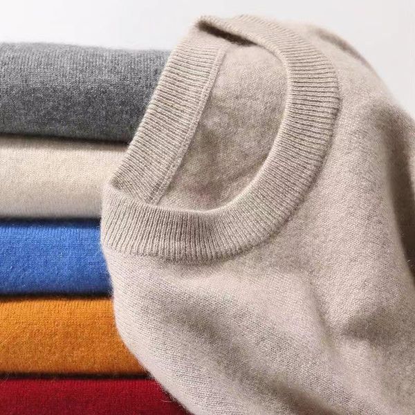 Blusas de cashmere algodão mistura clássica de suéter de gola o algodão 2022 Autumn Winter Causal Basic Calor de malha de jumper Pull Hommemen
