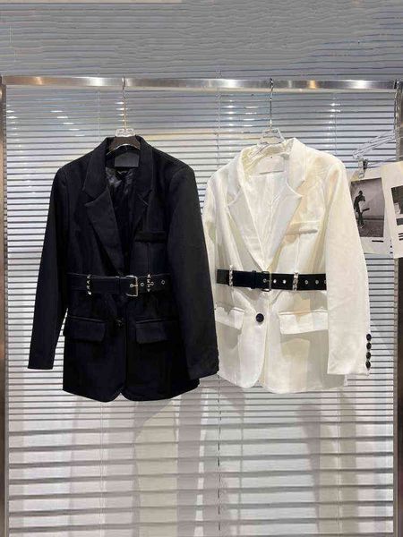 

suit new fashion 2022 designer blazer women rivet belted long blaz, White;black