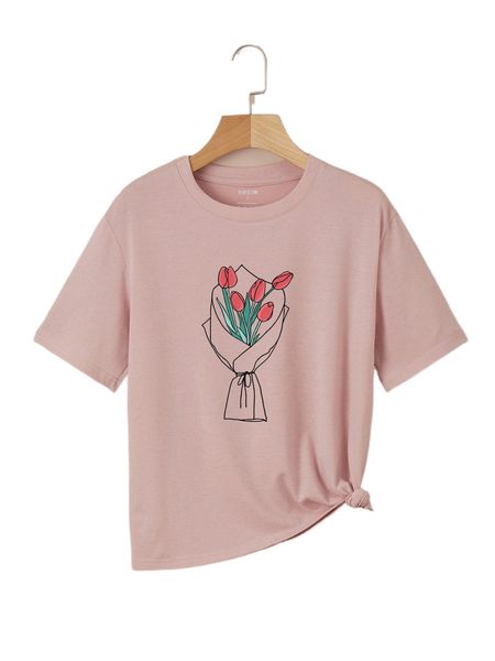 

tulip print round neck tee n0n4#, White