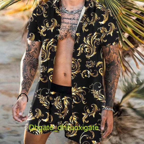 

men's fashion casual shirts luxury men tracksuits hawaiian sets printing short sleeve button shirt summer beach shorts tees streetwear, White;black