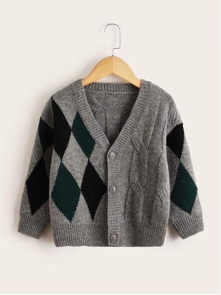 

toddler boys argyle pattern drop shoulder cardigan she01, Blue
