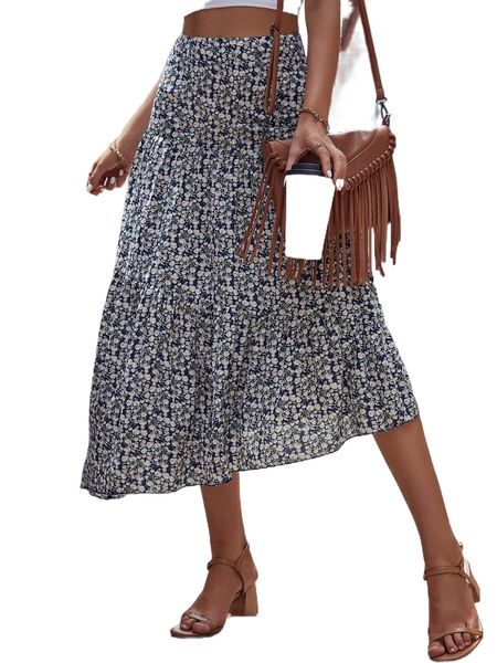 

ditsy floral print layered skirt t5py#, Black