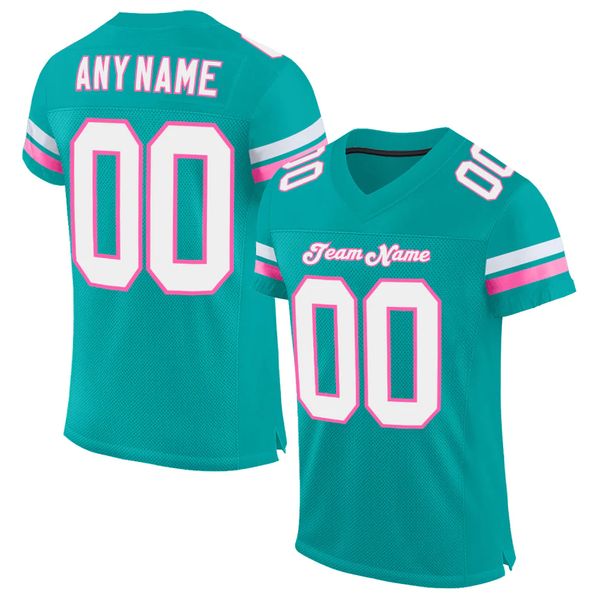 

custom aqua white-pink mesh authentic football jersey 4535, Black