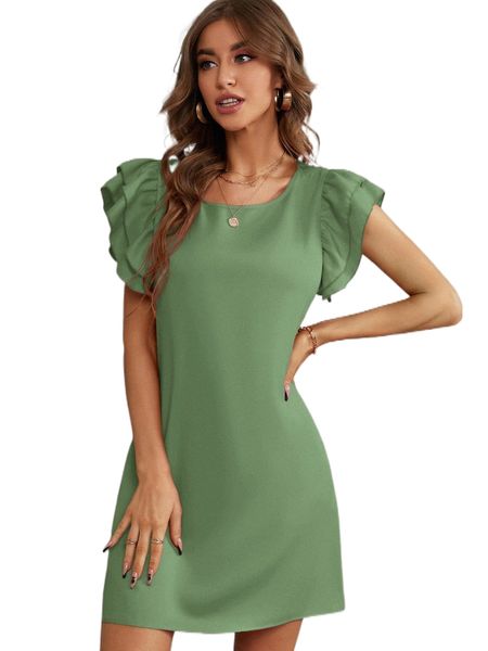 

layered ruffle trim tunic dress b7h3#, Black;gray