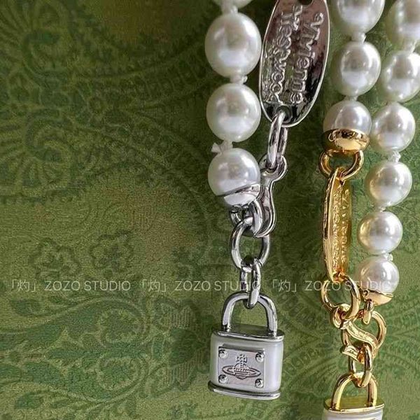 

pin 'cat empress dowager pearl saturn lock kuanq necklace clavicle chain female overlapping chocker chain, Silver