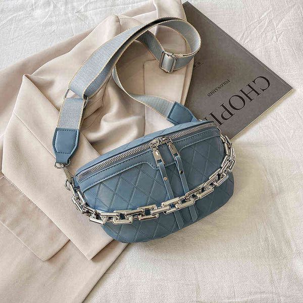 

retro diamond lattice chain waist bags for women pu leather fanny pack female ladies wide strap crossbody chest bag 220527