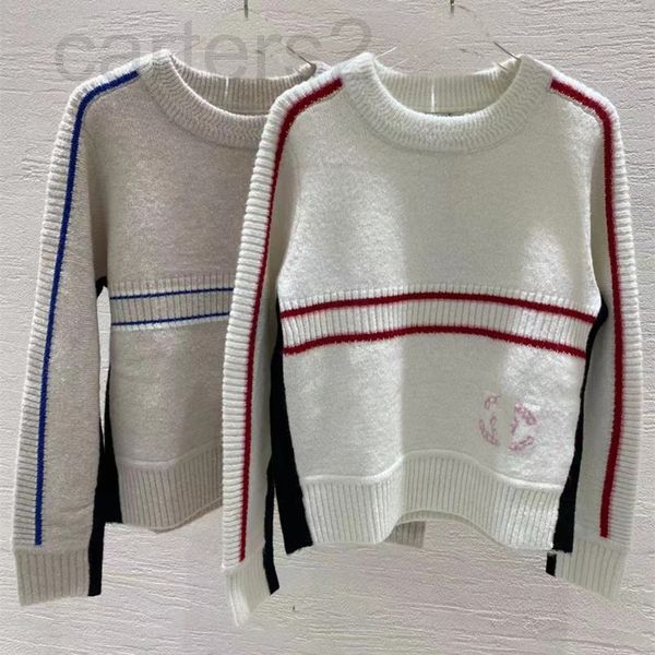 

women's knits & tees designer straight 2021 early autumn new slim fitting color matching knitted round neck long sleeve pullover sweate, White
