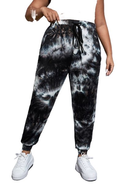 

plus tie dye drawstring waist sweatpants h0on#, Black
