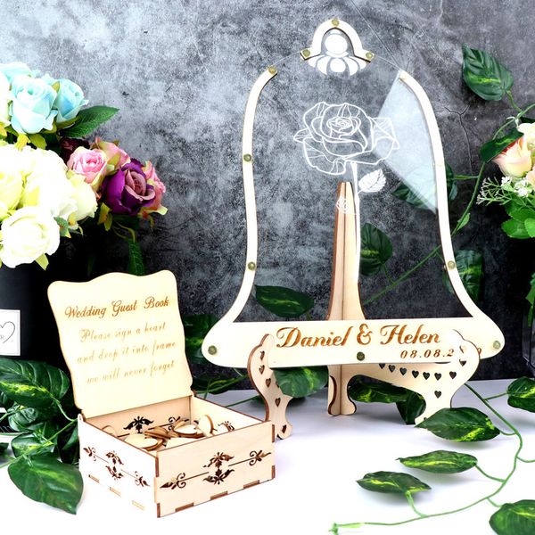 Personalizzato MrMrs nome e data 3D alternativa matrimonio Drop Book Hesrts Guestbook drop box D220618