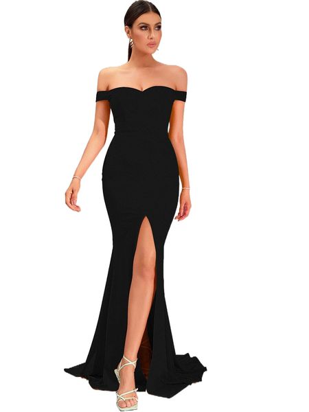 

love&lemonade off the shoulder split thigh maxi dress 06ln#, Black;gray