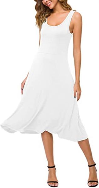 

& tees women's u collar sleeveless horn midi summer swing t-shirt dress, White