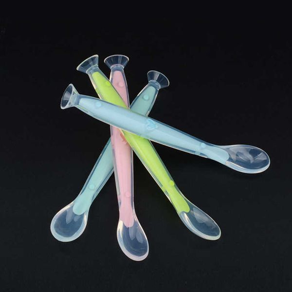 

wholesale baby silicone products cobbler newborn feeding spoon soft head with suction cup set box custom