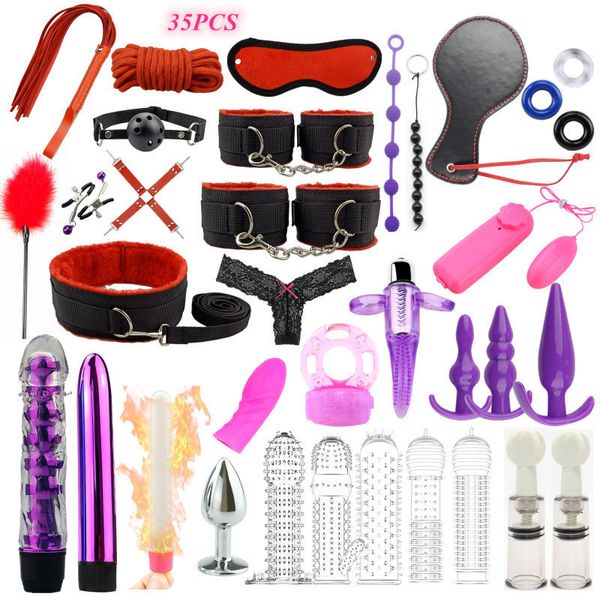 Sexspielzeug Erotik Erwachsene Bdsm Bondage Set Handschellen Anal Plug Vibrator Erwachsene Produkte SM Spielzeug Exotisches Zubehör 220411