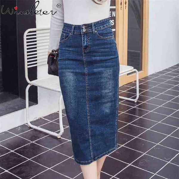 

new fashion women ladies high waist straight denim skirts body con midi skirt stretchy b03222b 210325, Black