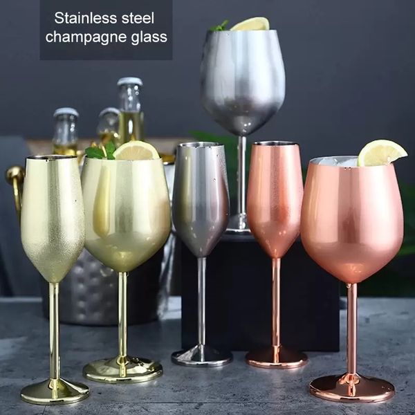 1Pcs Flute di champagne in acciaio inossidabile Coppa di champagne Calice creativo Bicchieri da vino in metallo Forniture per feste da bar