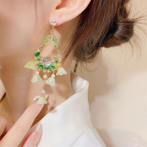 2022 Corea verde giglio della valle fiore orecchini stile bohémien retro gioielli orecchio di fascia alta per le donne