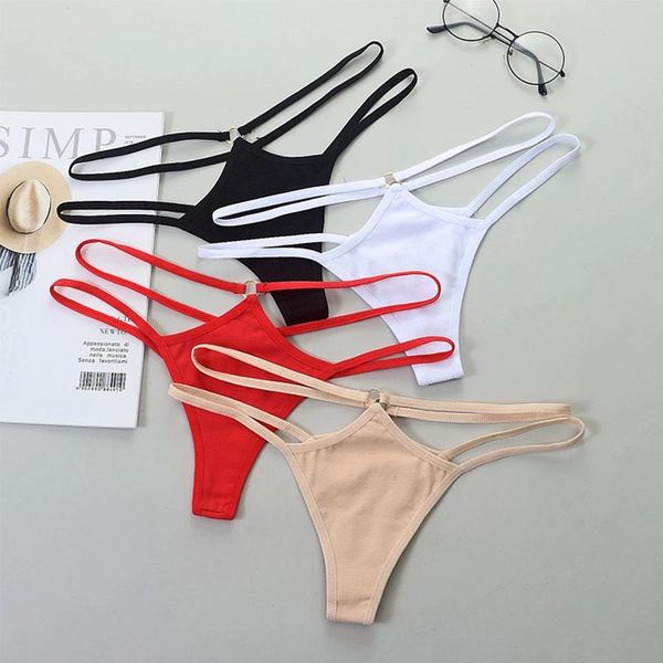 

1 pcs women g-string cotton panties lingerie thin strap hollow soft briefs low rise thong breathable female underwear, Black;pink