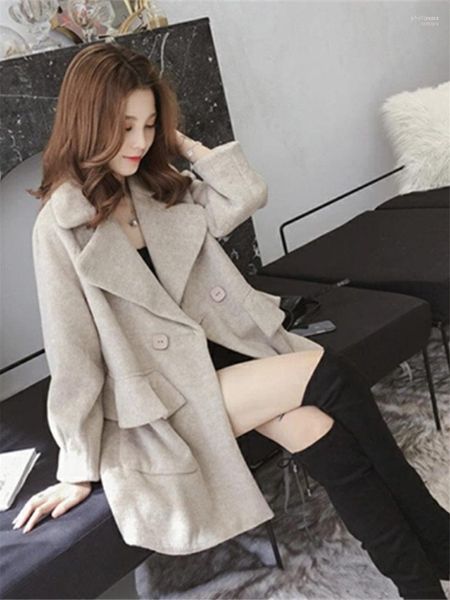 Lã feminina mistura jaqueta de lã outono e inverno com temperamento curto e solto de algodão casaco acolchoado grossa de babados y1248 phyl22