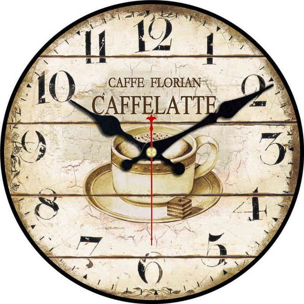 Урожай кухонный кофе настенные часы, римская карта мира арабские цифры круглые часы для домашнего декора большие деревянные часы 16inch G220422