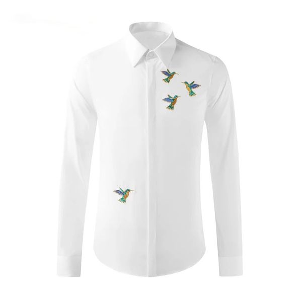 Männliches Hemd Langarm Slim Casual Chemise homme Fliegender Vogel Bedruckte Hemden Reine Baumwollhemden Männer Plus Size Camisas